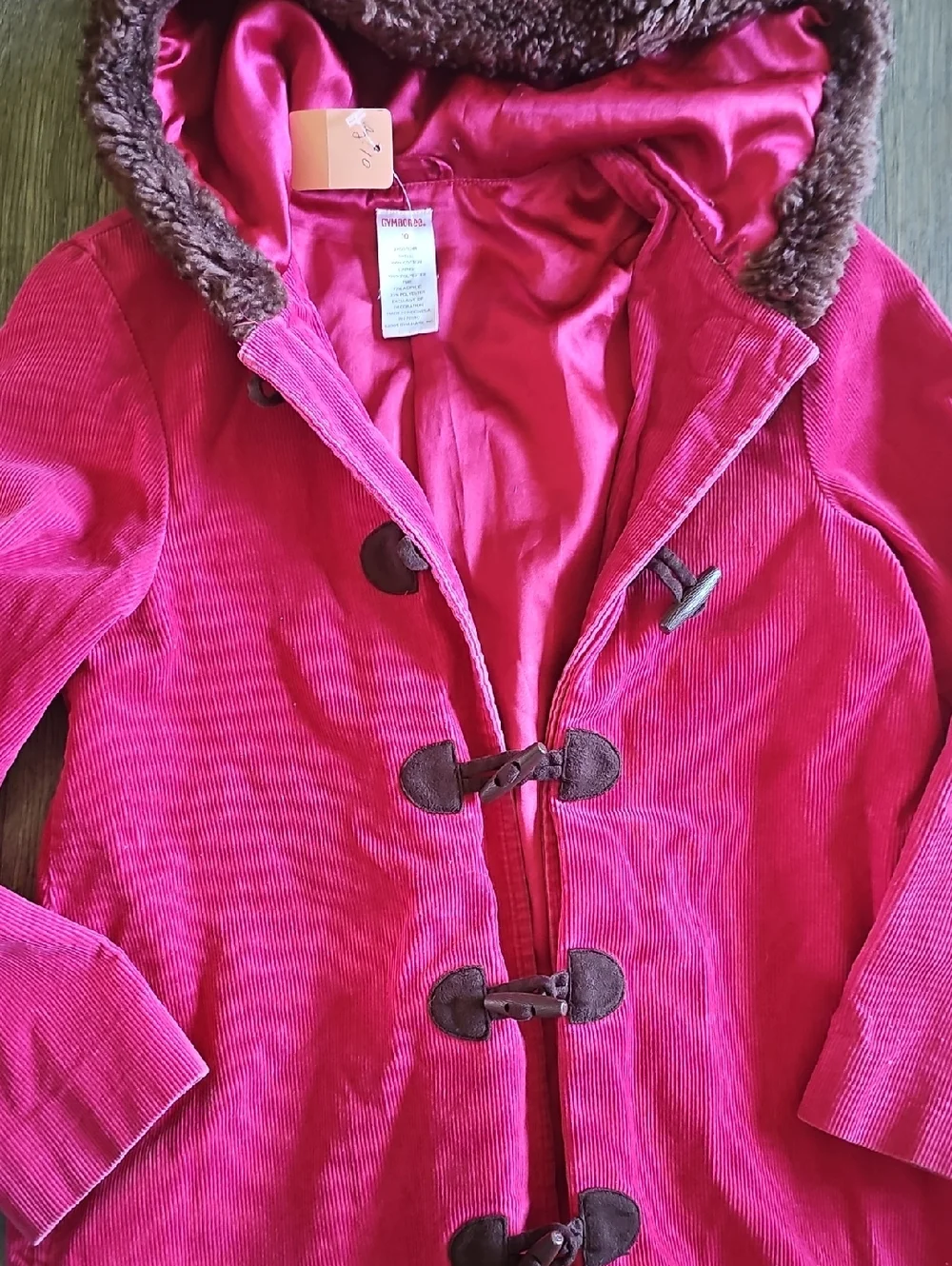 Gymboree Bright Fuchsia Pink Hooded Corduroy Coat Mid Girls Size 10 Vintage